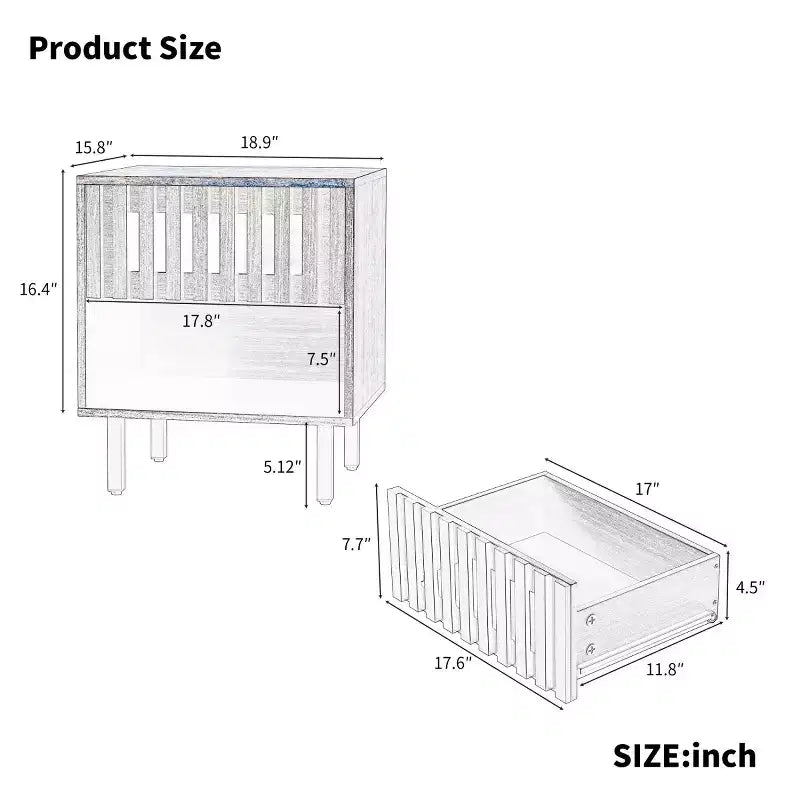 Lot de 2 tables de chevet modernes du milieu du siècle avec portes à lattes grillagées, tables de chevet avec pieds en métal pour chambre à coucher, tables de chevet d'appoint-Panipeachy