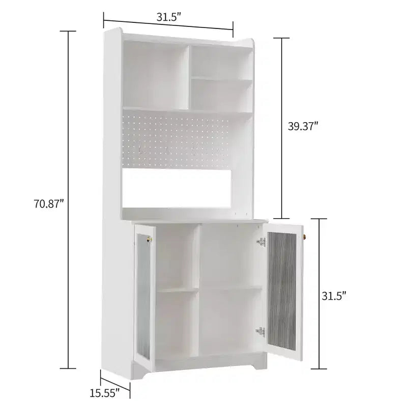 GustoWave Armoire de cuisine autonome de 180 cm avec 2 portes en verre, 7 compartiments de rangement et étagères réglables