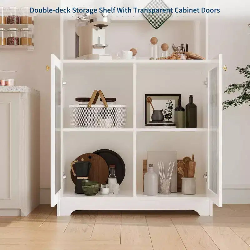 GustoWave Armoire de cuisine autonome de 180 cm avec 2 portes en verre, 7 compartiments de rangement et étagères réglables