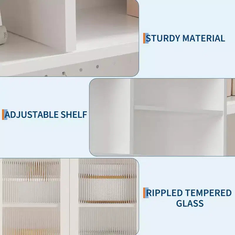 GustoWave Armoire de cuisine autonome de 180 cm avec 2 portes en verre, 7 compartiments de rangement et étagères réglables
