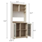 GustoWave Armoire de cuisine autonome de 180 cm avec 2 portes en verre, 7 compartiments de rangement et étagères réglables
