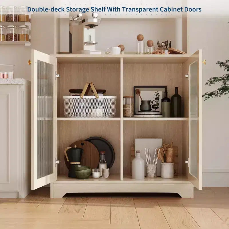 GustoWave Armoire de cuisine autonome de 180 cm avec 2 portes en verre, 7 compartiments de rangement et étagères réglables