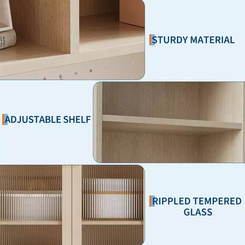 GustoWave Armoire de cuisine autonome de 180 cm avec 2 portes en verre, 7 compartiments de rangement et étagères réglables
