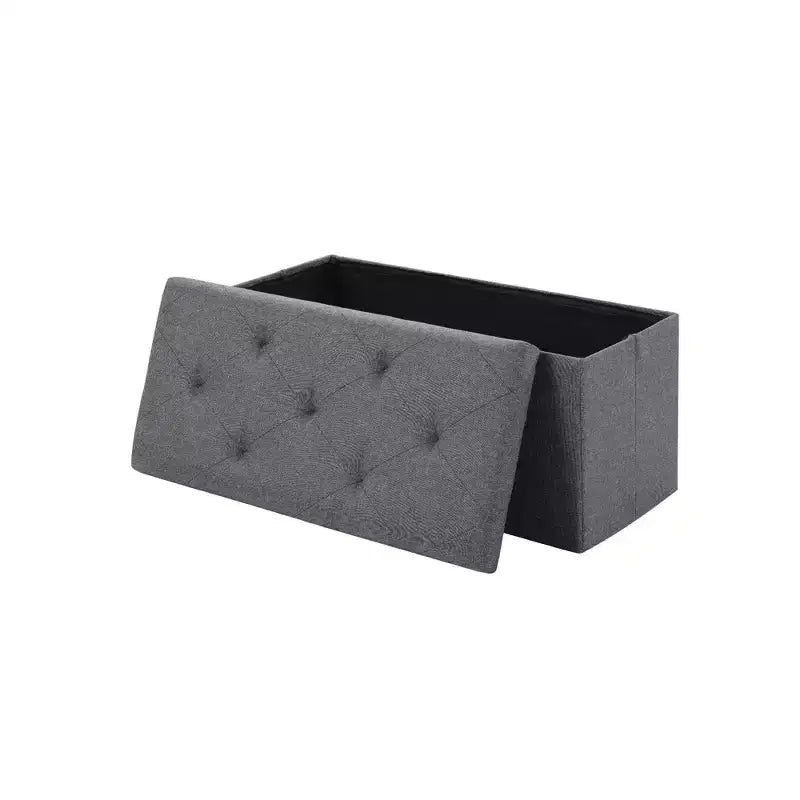 Banc de rangement pliant, Pouf repose-pieds, Banc de bout de lit, Coffre de rangement, avec couvercle rabattable, pour salon, chambre à coucher, entrée, gris