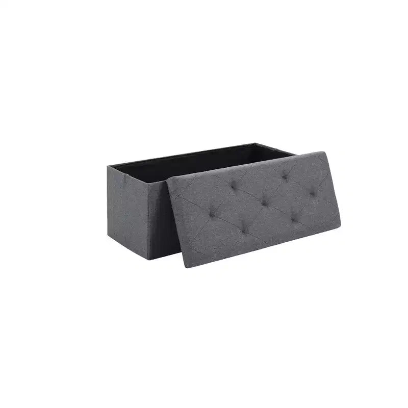 Banc de rangement pliant, Pouf repose-pieds, Banc de bout de lit, Coffre de rangement, avec couvercle rabattable, pour salon, chambre à coucher, entrée, gris