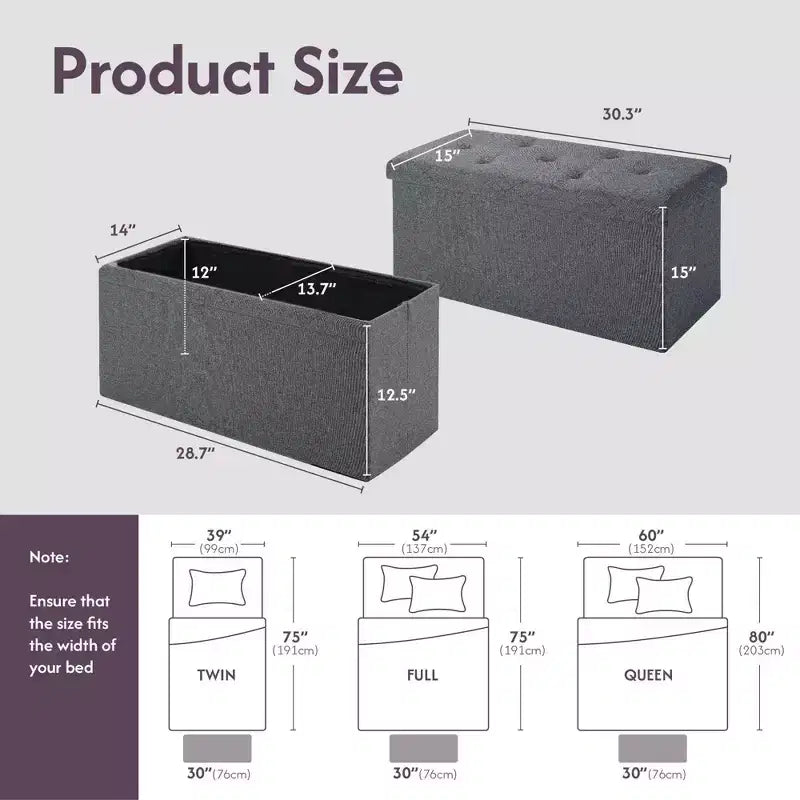Banc de rangement pliant, Pouf repose-pieds, Banc de bout de lit, Coffre de rangement, avec couvercle rabattable, pour salon, chambre à coucher, entrée, gris