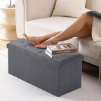 Banc de rangement pliant, Pouf repose-pieds, Banc de bout de lit, Coffre de rangement, avec couvercle rabattable, pour salon, chambre à coucher, entrée, gris