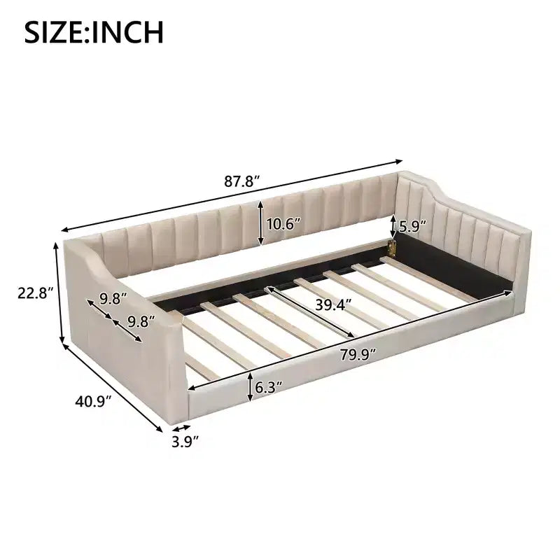 Lit de repos moderne en velours Luxystar avec poches latérales