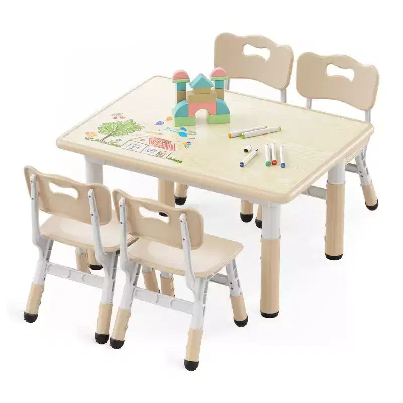 Ensemble table et 4 chaises Kinder King pour enfants, table d'activités à hauteur réglable, surface de dessin facile à nettoyer, pieds antidérapants, rectangulaire 80 cm