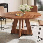 Table à manger ronde Lantine de 47 pouces pour 4 personnes, table de cuisine circulaire de style ferme avec base en bois pour cuisine, salle à manger, salon, marron