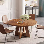 Table à manger ronde Lantine de 47 pouces pour 4 personnes, table de cuisine circulaire de style ferme avec base en bois pour cuisine, salle à manger, salon, marron