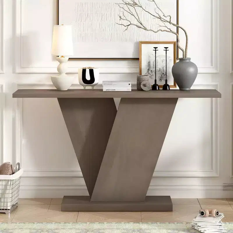 Table console d'entrée Whisen V-Base, table de couloir d'appoint, table de canapé mince avec placage en bois naturel, polyvalence classique