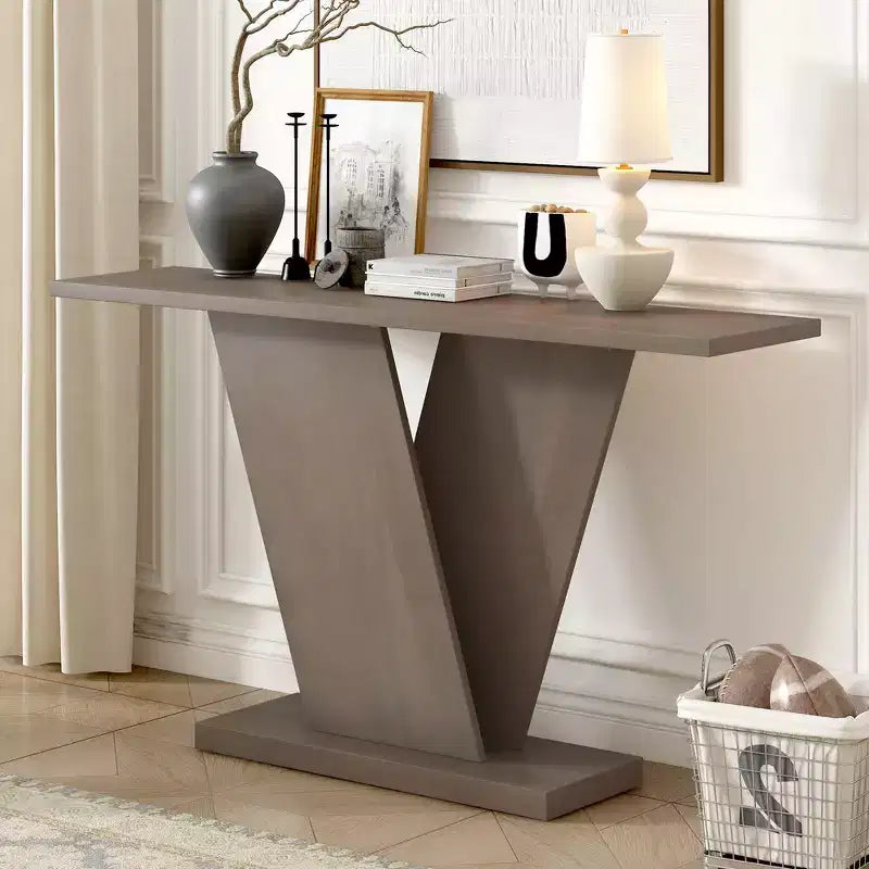 Table console d'entrée Whisen V-Base, table de couloir d'appoint, table de canapé mince avec placage en bois naturel, polyvalence classique