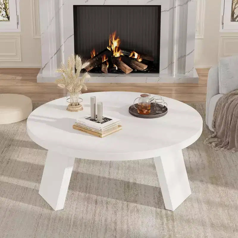 Table basse moderne ronde de 33,5 po à 3 pieds robustes, table d'appoint peu encombrante pour le salon (1 paquet)