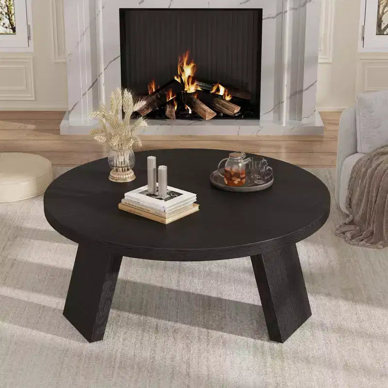 Table basse moderne ronde de 33,5 po à 3 pieds robustes, table d'appoint peu encombrante pour le salon (1 paquet)