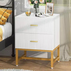 Table de chevet Lantine à 2 tiroirs, table de chevet moderne cannelée avec rangement, table d'appoint en bois pour chambre à coucher, salon, petits espaces, blanche