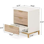 Lantine – Lot de 2 tables de chevet avec 3 tiroirs, blanc et or, veinage bois clair, tables de rangement pour chambre à coucher.