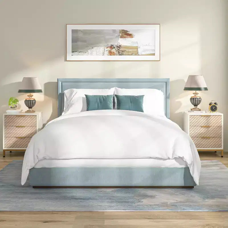 Lantine – Lot de 2 tables de chevet avec 3 tiroirs, blanc et or, veinage bois clair, tables de rangement pour chambre à coucher.