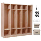 5-Section Wooden Kids Coat Locker Cubby with Hooks, Wheels & Storage Boxes | Daycare & Classroom Storage Solution for Toddlers