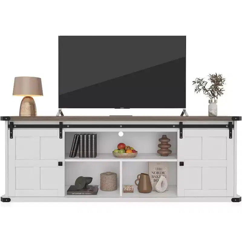 Meuble TV de ferme GustoWave 70 pour téléviseurs de 70 à 80 pouces, meuble de divertissement rustique avec portes coulissantes de grange, armoires de rangement