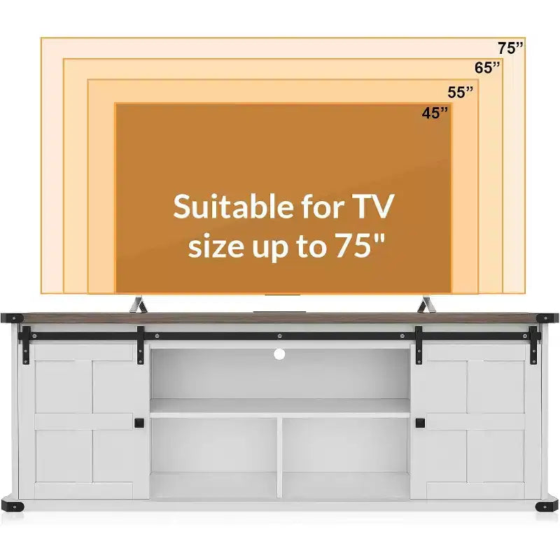 Meuble TV de ferme GustoWave 70 pour téléviseurs de 70 à 80 pouces, meuble de divertissement rustique avec portes coulissantes de grange, armoires de rangement