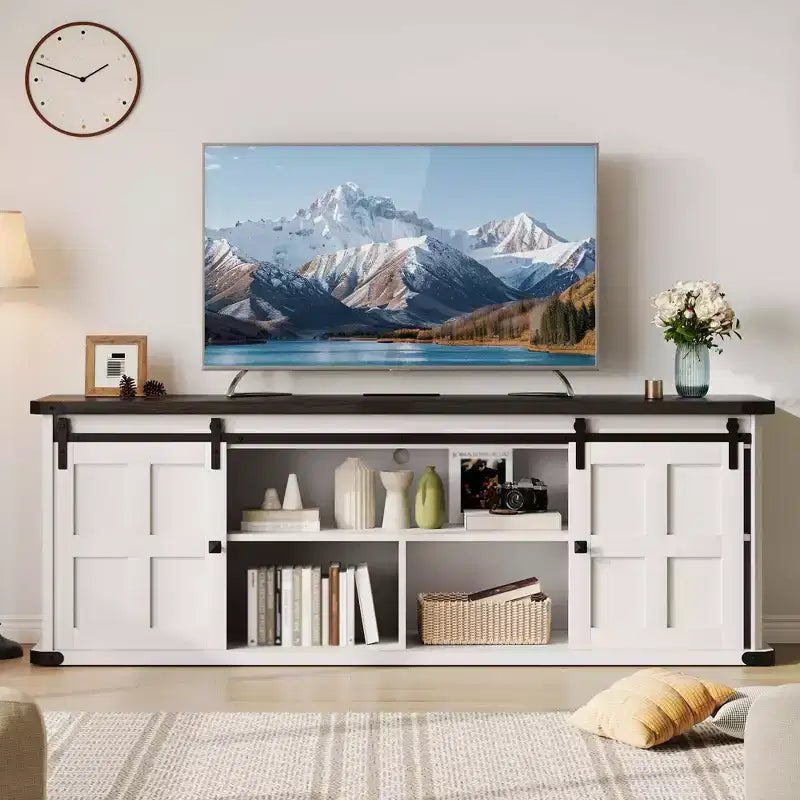 Meuble TV de ferme GustoWave 70 pour téléviseurs de 70 à 80 pouces, meuble de divertissement rustique avec portes coulissantes de grange, armoires de rangement