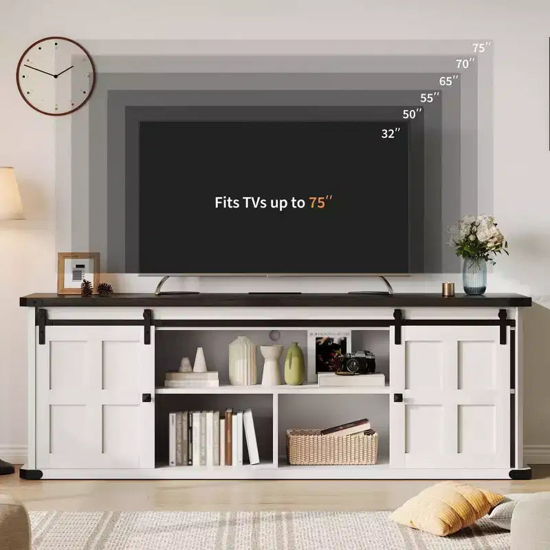 Meuble TV de ferme GustoWave 70 pour téléviseurs de 70 à 80 pouces, meuble de divertissement rustique avec portes coulissantes de grange, armoires de rangement