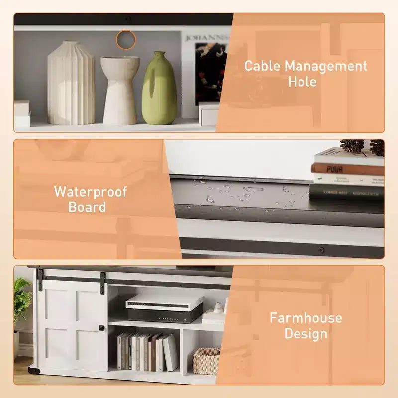Meuble TV de ferme GustoWave 70 pour téléviseurs de 70 à 80 pouces, meuble de divertissement rustique avec portes coulissantes de grange, armoires de rangement
