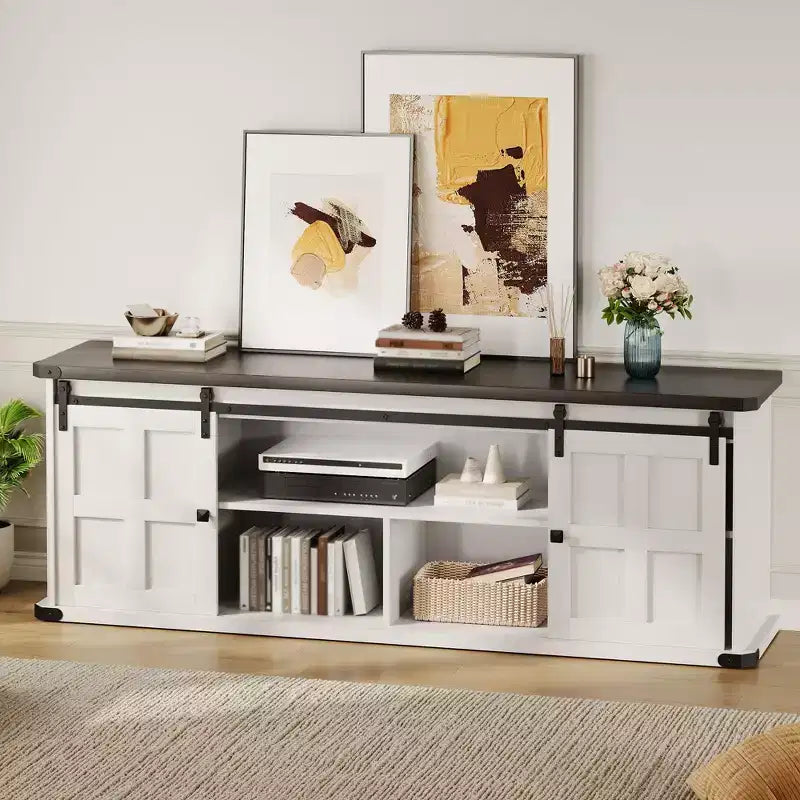 Meuble TV de ferme GustoWave 70 pour téléviseurs de 70 à 80 pouces, meuble de divertissement rustique avec portes coulissantes de grange, armoires de rangement