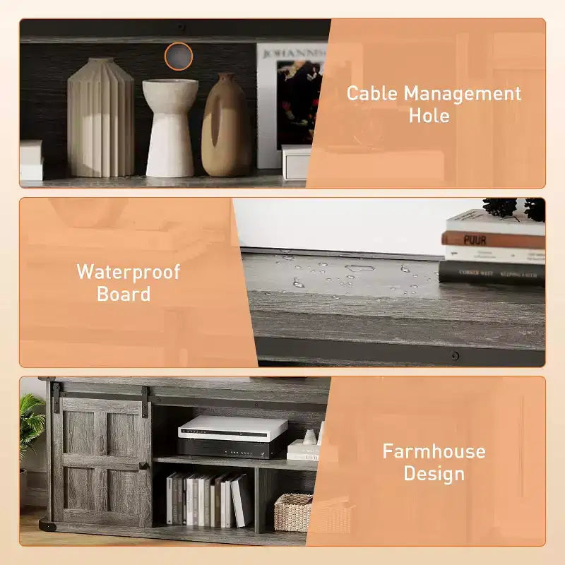 Meuble TV de ferme GustoWave 70 pour téléviseurs de 70 à 80 pouces, meuble de divertissement rustique avec portes coulissantes de grange, armoires de rangement