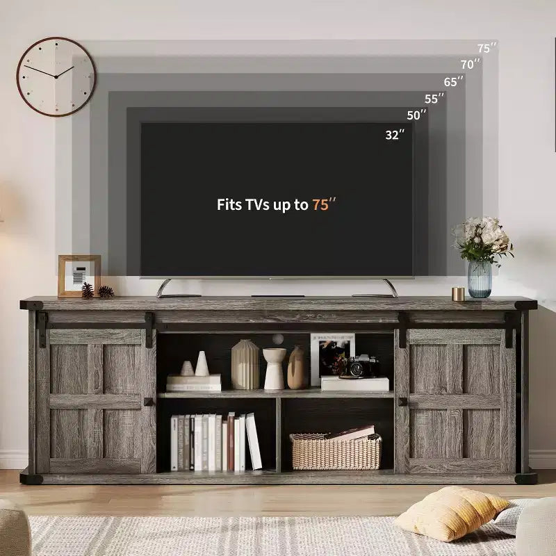 Meuble TV de ferme GustoWave 70 pour téléviseurs de 70 à 80 pouces, meuble de divertissement rustique avec portes coulissantes de grange, armoires de rangement