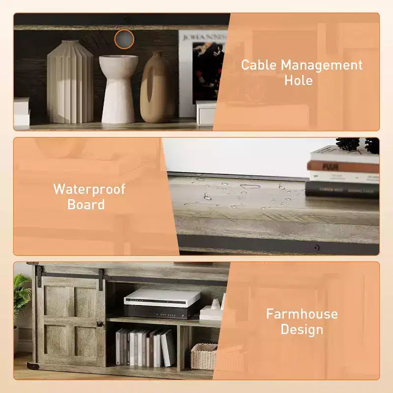 Meuble TV de ferme GustoWave 70 pour téléviseurs de 70 à 80 pouces, meuble de divertissement rustique avec portes coulissantes de grange, armoires de rangement