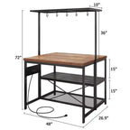 47 Îlot de cuisine avec rangement – Table de préparation multifonctionnelle avec étagères à 3 niveaux, étagère à boulanger et 5 crochets, Station à café pour l'organisation de la cuisine