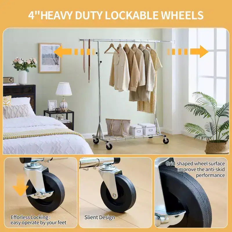 Portant à vêtements roulant robuste VIYET 68 600 livres, portant à vêtements commercial en fer pliable (cintres portables pour chambre à coucher)