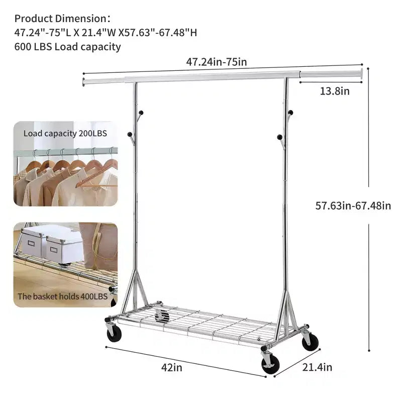 Portant à vêtements roulant robuste VIYET 68 600 livres, portant à vêtements commercial en fer pliable (cintres portables pour chambre à coucher)