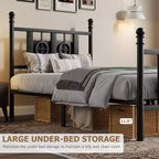 Cadre de lit en métal COZONY avec tête et pied de lit, design circulaire vintage, sans bruit, rangement sous le lit, pas besoin de sommier tapissier