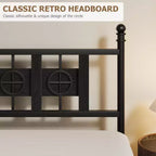 Cadre de lit en métal COZONY avec tête et pied de lit, design circulaire vintage, sans bruit, rangement sous le lit, pas besoin de sommier tapissier