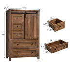Commode 5 tiroirs de style campagnard, buffet de rangement en bois de 48 po avec porte coulissante de style grange et étagère réglable pour chambre à coucher, salon, couloir