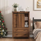 Commode 5 tiroirs de style campagnard, buffet de rangement en bois de 48 po avec porte coulissante de style grange et étagère réglable pour chambre à coucher, salon, couloir