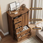 Commode 5 tiroirs de style campagnard, buffet de rangement en bois de 48 po avec porte coulissante de style grange et étagère réglable pour chambre à coucher, salon, couloir