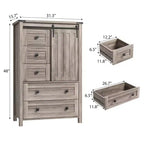 Commode 5 tiroirs de style campagnard, buffet de rangement en bois de 48 po avec porte coulissante de style grange et étagère réglable pour chambre à coucher, salon, couloir