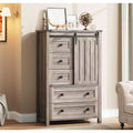 Farmhouse 5-Drawer Dresser, 48 Wood Storage Chest with Sliding Barn Door & Adjustable Shelf for Bedroom, Living Room, Hallway