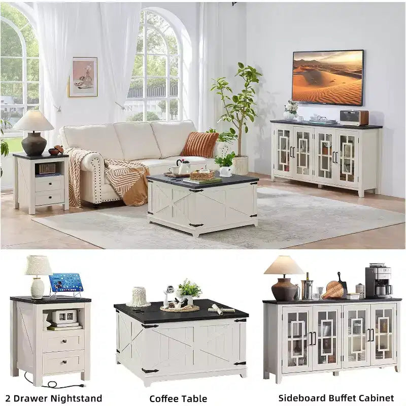 BALHAM TRADE-Table de chevet de ferme, lot de 2 avec recharge USB, 2 tiroirs et étagère ouverte