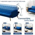 MooxvMoo 75 Canapé-lit futon convertible, canapé futon moderne à dossier réglable avec pieds en métal pour salon, appartement, bureau, bleu