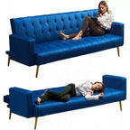 MooxvMoo 75 Canapé-lit futon convertible, canapé futon moderne à dossier réglable avec pieds en métal pour salon, appartement, bureau, bleu