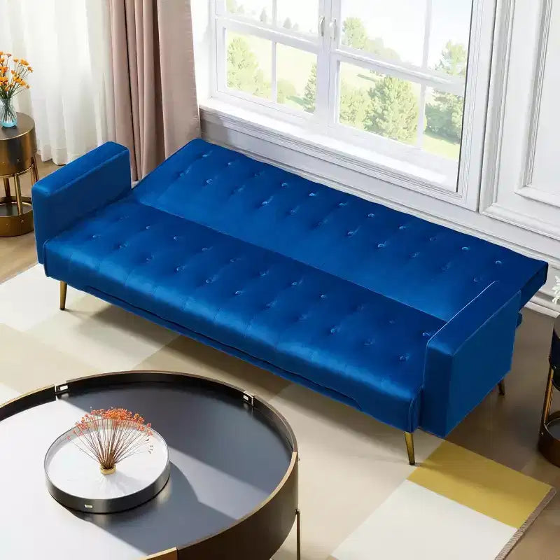 MooxvMoo 75 Canapé-lit futon convertible, canapé futon moderne à dossier réglable avec pieds en métal pour salon, appartement, bureau, bleu