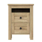 MAYEERTY Ensemble de chambre à coucher 3 pièces de taille Queen avec tête de lit de rangement à portes coulissantes doubles et table de chevet de rangement avec station de charge et commode pour chambre à coucher, couleur naturelle