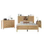MAYEERTY Ensemble de chambre à coucher 3 pièces de taille Queen avec tête de lit de rangement à portes coulissantes doubles et table de chevet de rangement avec station de charge et commode pour chambre à coucher, couleur naturelle