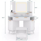 Coiffeuse d'Angle, Coiffeuse Moderne avec Triple Miroir HD, Coiffeuse d'Angle avec Plateau en Verre Transparent, Coiffeuse Cannelée