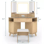 Coiffeuse d'Angle, Coiffeuse Moderne avec Triple Miroir HD, Coiffeuse d'Angle avec Plateau en Verre Transparent, Coiffeuse Cannelée